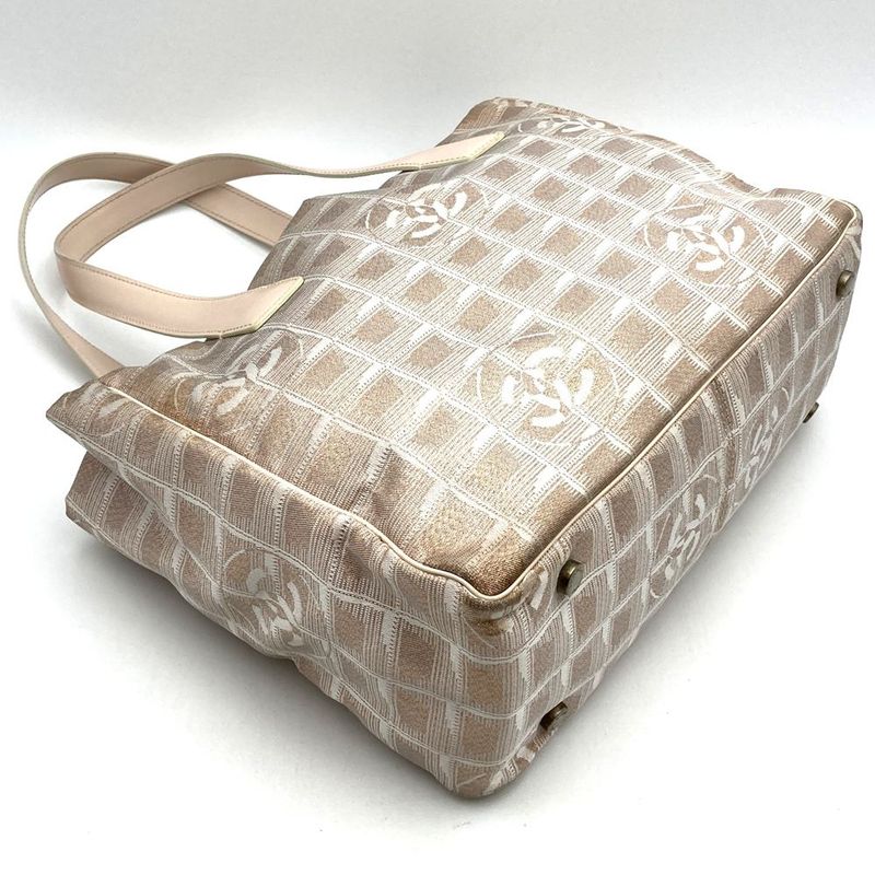 Chanel New Travel PM Tote Bag One Shoulder Nylon Leather Metallic Pink Beige