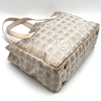 Chanel New Travel PM Tote Bag One Shoulder Nylon Leather Metallic Pink Beige