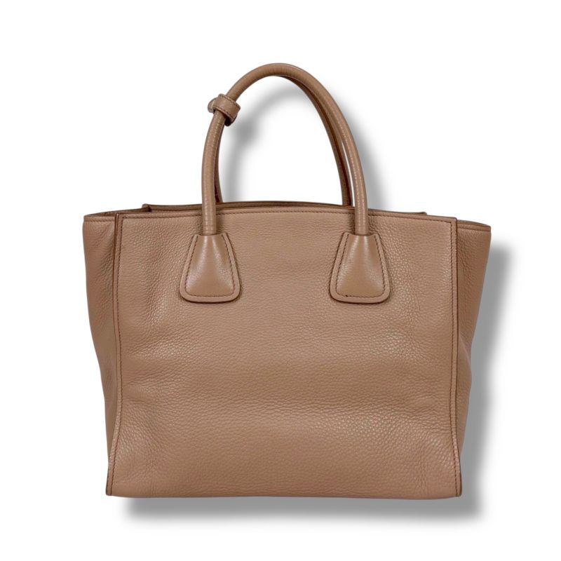 Prada 2WAY Tote Shoulder Bag Vittero Dino Leather Triangle Logo Pink Beige