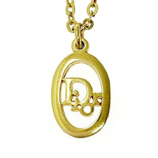 Christian Dior GP Logo Oval Necklace Gold