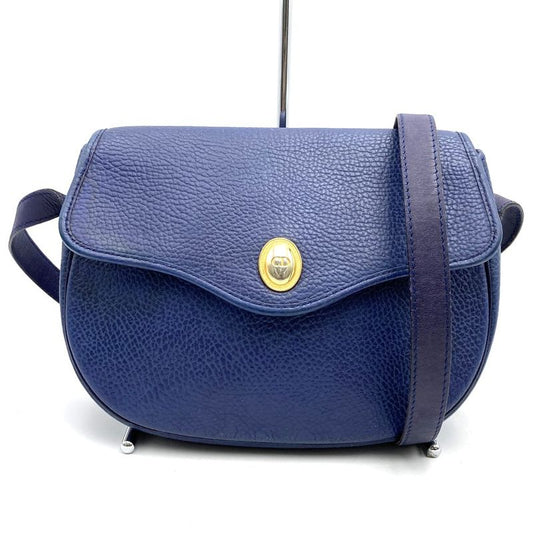 Christian DIOR Shoulder Bag Vintage Navy Leather Women's Branded Fashion