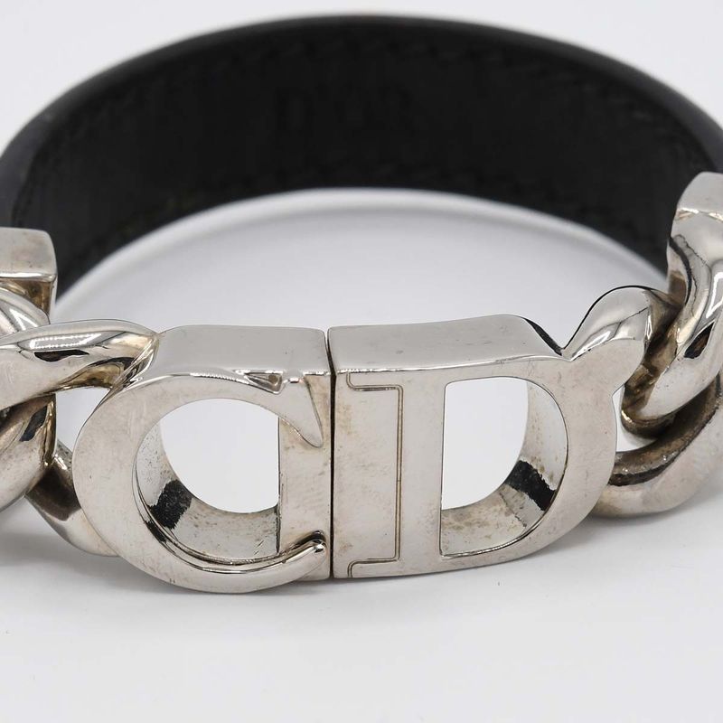 Christian DIOR Bracelet CD Logo Accessory Black And Silver Color Men's With Box