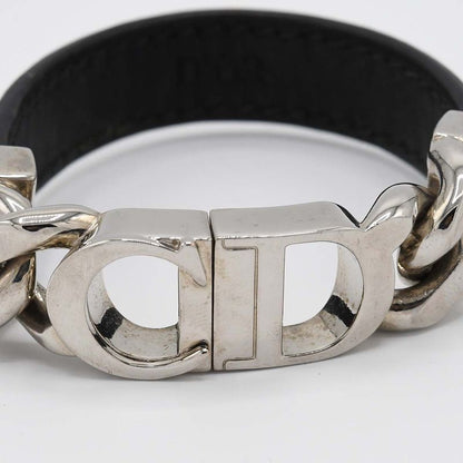 Christian DIOR Bracelet CD Logo Accessory Black And Silver Color Men's With Box