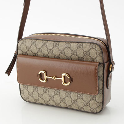 Gucci 1955 Horsebit GG Supreme Canvas Crossbody Gold Shoulder Bag 645454 Brown