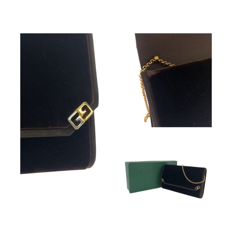 Gucci Vintage Old Gucci Double G Brown Gold Hardware Velour Shoulder Bag