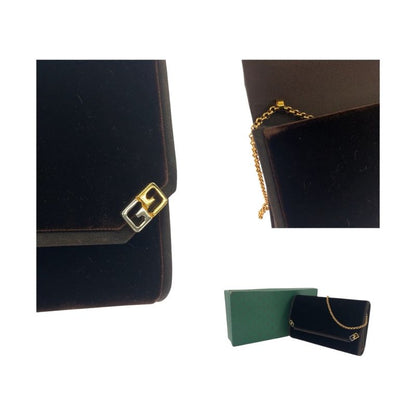 Gucci Vintage Old Gucci Double G Brown Gold Hardware Velour Shoulder Bag