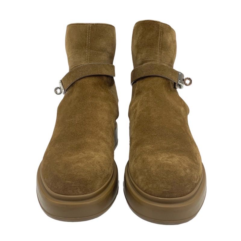 Hermes Veo Boots Short Boots Shoes Suede Shearling Brown Silver Shearling Boots