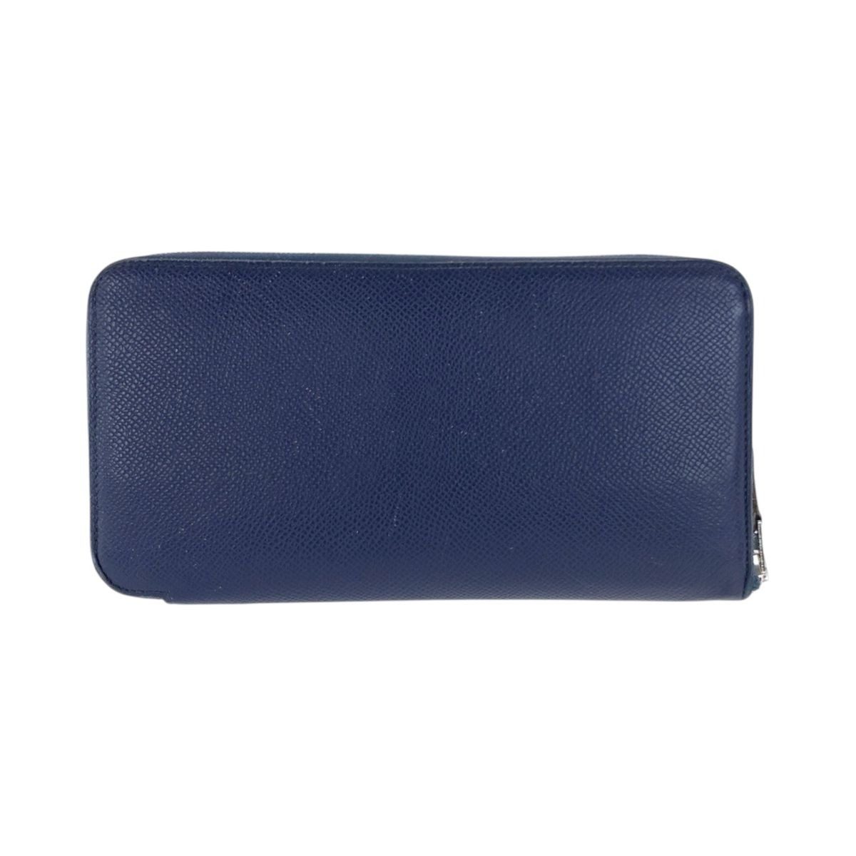 Hermes Azap Long Silk in Blue Indigo Navy Silver Veau Zip Around Wallet