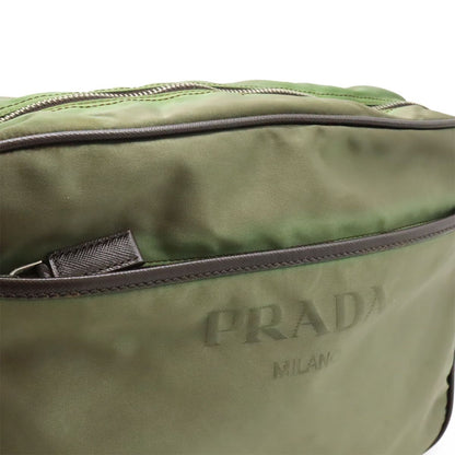 Prada Logo Jacquard Shoulder Bag Crossbody Nylon Leather FUMO Dark Gray Silver