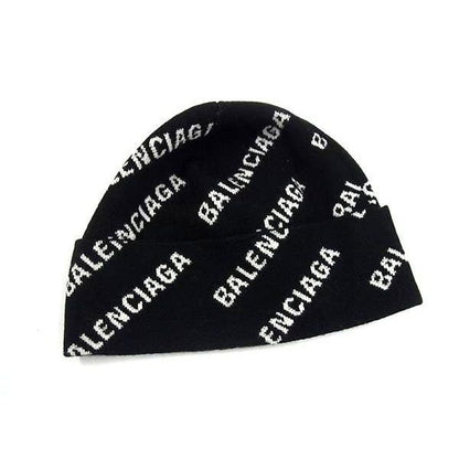 Balenciaga Wool Polyester Polyurethane Knit Cap Hat Black