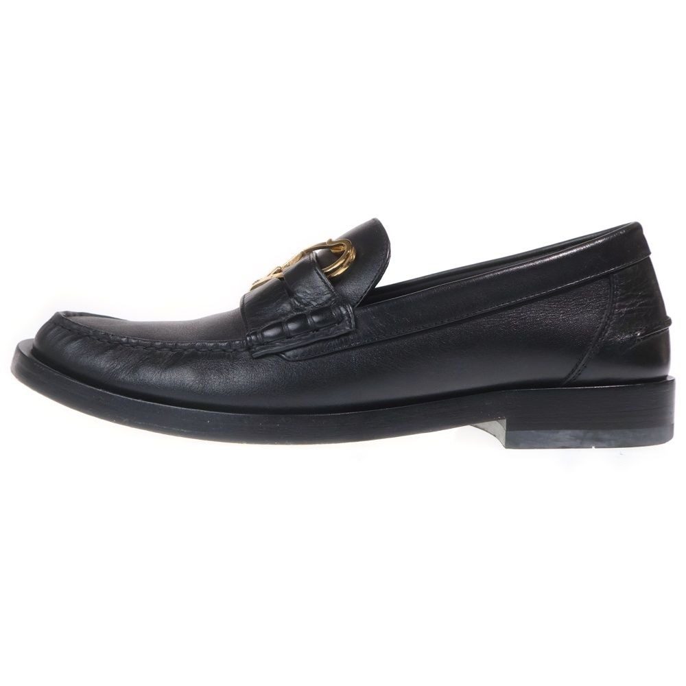 Fendi Fendace Fender Che Fflogo Safety Pin Leather Shoes Loafers Black
