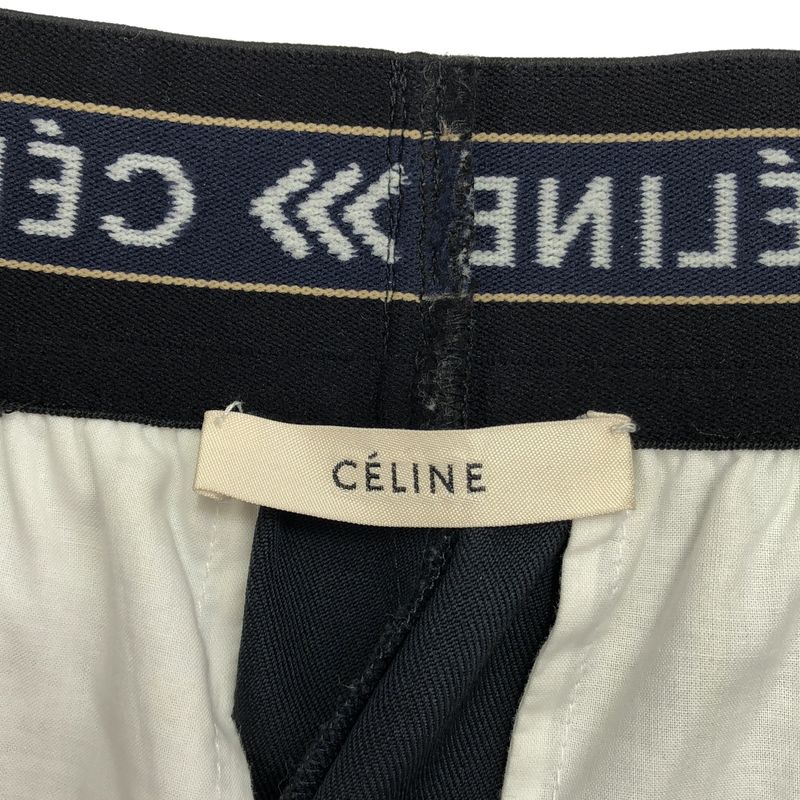 Celine - Phoebe Period Waist Logo Wide Slacks Pants - 38 - Navy - Women's