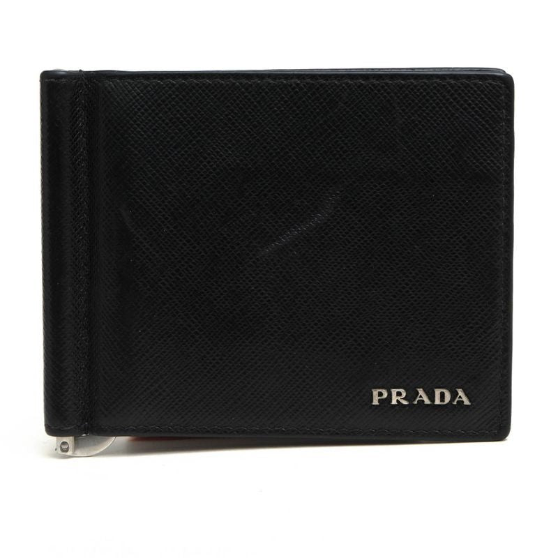 Prada Wallet Men Leather Black 2 Mn077 Saffiano Bicolo Money Clip