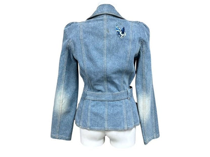 Dior Boutique Floral Butterfly Embroidery Jacket Denim Blue 36 — view 3