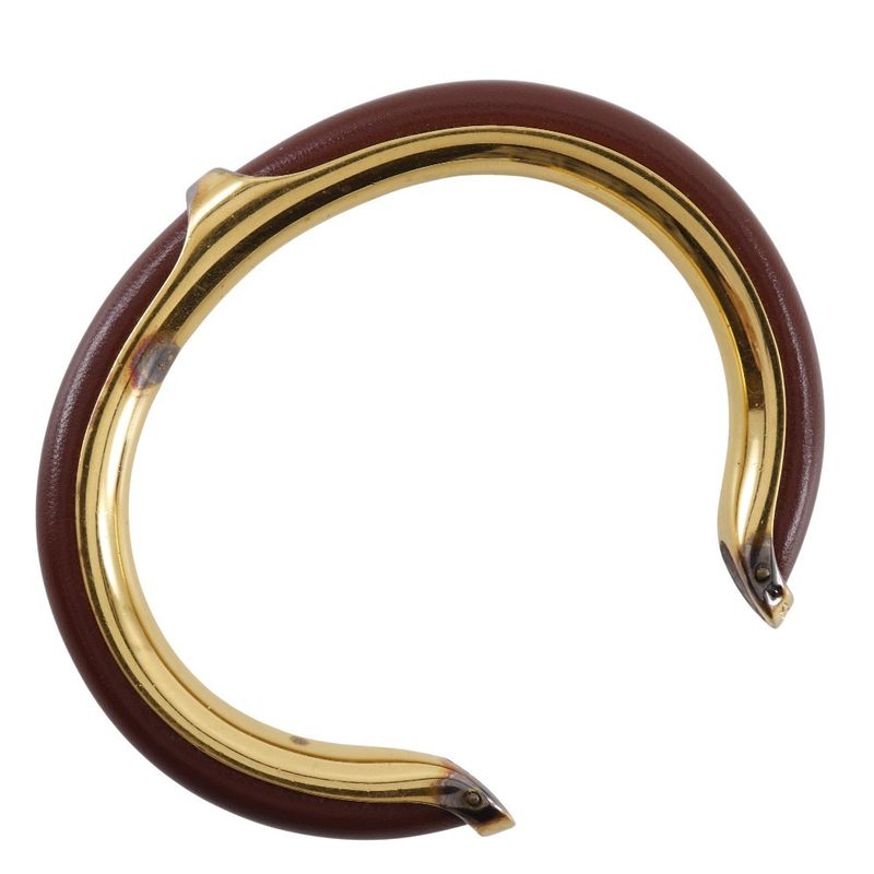 Hermes Vintage Gold Plated And Leather Brown Ladies 36.3g Bangle