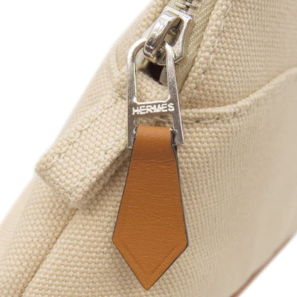 Hermes Pouch Bolide Pouch Mini Cotton Natural and Orange Silver Hardware Never