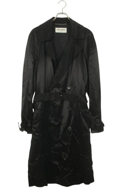 Saint Laurent Paris 681589 Y1e58 Double Breasted Satin Coat Men's 50