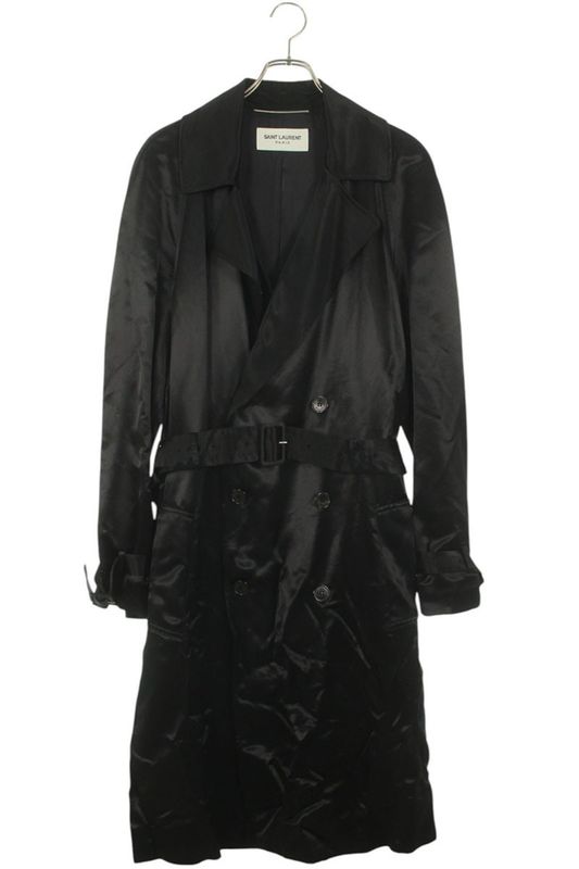 Saint Laurent Paris 681589 Y1e58 Double Breasted Satin Coat Men's 50