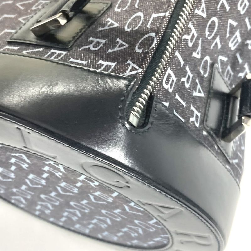 Bvlgari Handbag Logomania Drum Tube Shape Denim Black