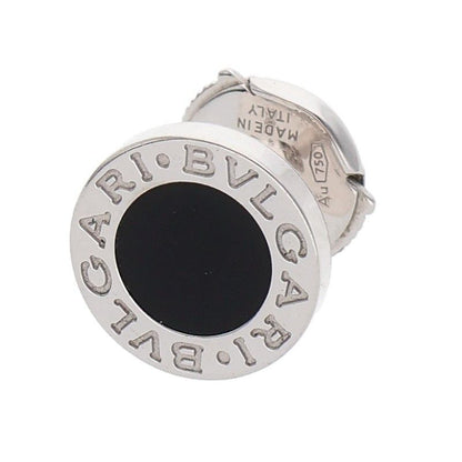 Bulgari Double Logo 18K White Gold Onyx Earrings Men's