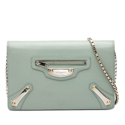 Balenciaga Chain Shoulder Bag Wallet Blue Leather