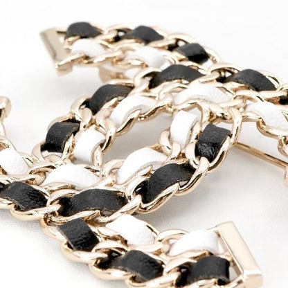 Chanel Brooch Corsage Gold Black White Here Mark