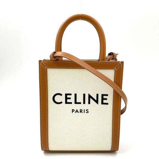 Celine Printed Canvas MINI Cabas Vertical Leather X Canvas Off White X Light