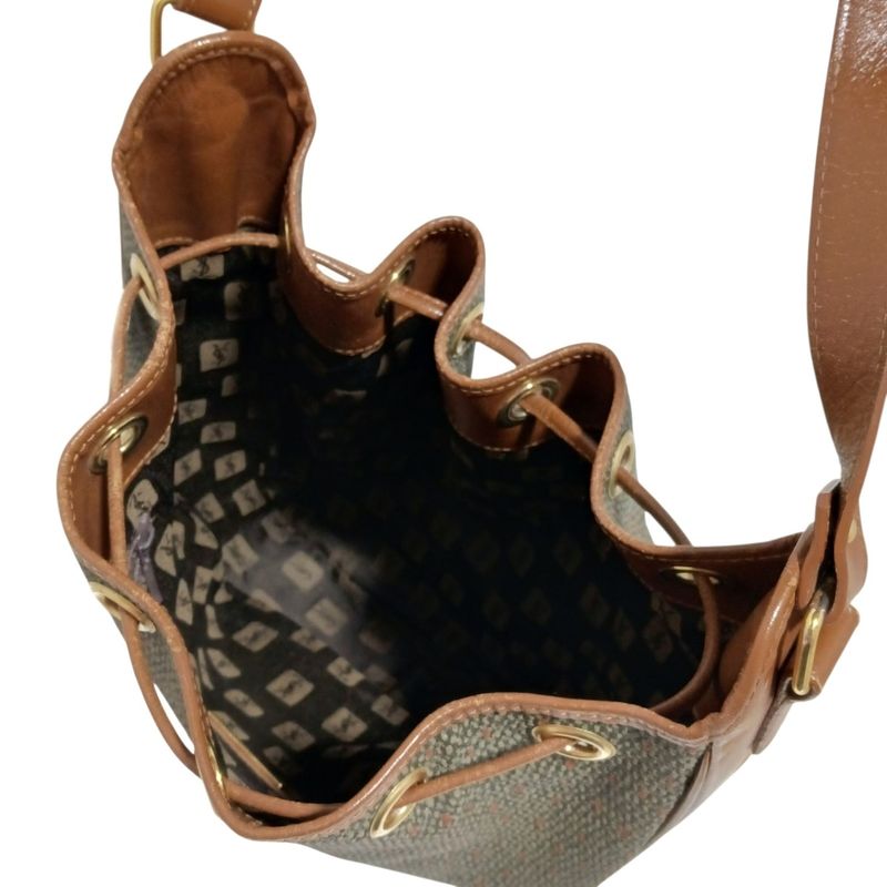 Yvessaint Laurent Shoulder Bag - Dark Gray And Brown Drawstring Shape Leather