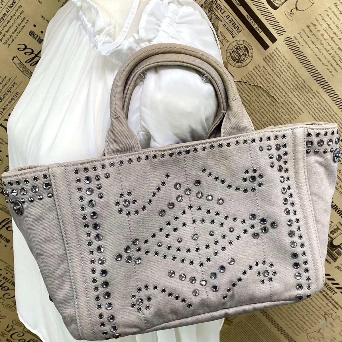 Prada Handbag Shoulder Perforated Studs Travel — view 4