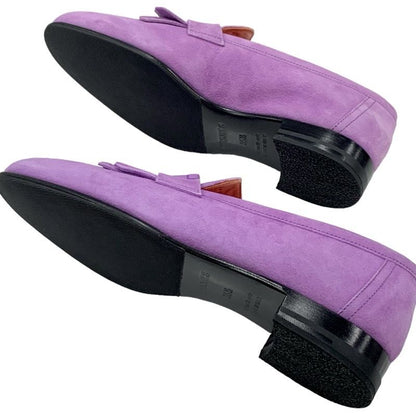 Hermes Royale Loafer Leather Shoes Suede Purple Moccasin Flat Shoes Hhardware