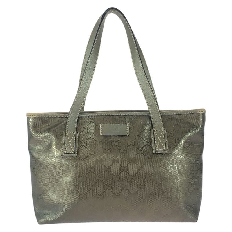 Gucci GG Imprime Grey Gunmetal Hardware Canvas Leather Tote Bag