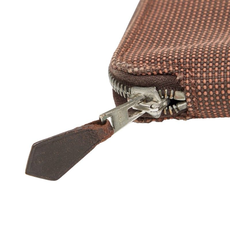 Hermes Her Line Perth PM Fold Wallet Round Zipper Brown Silver Hardware Canvas
