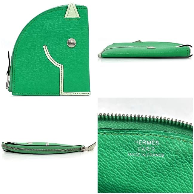 Hermes Coin Case Green Mint Excellent Condition Coin Purse Leather Chevre