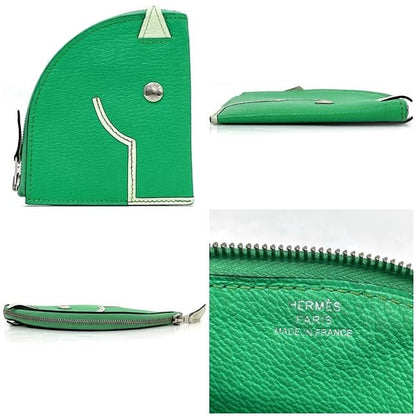 Hermes Coin Case Green Mint Excellent Condition Coin Purse Leather Chevre