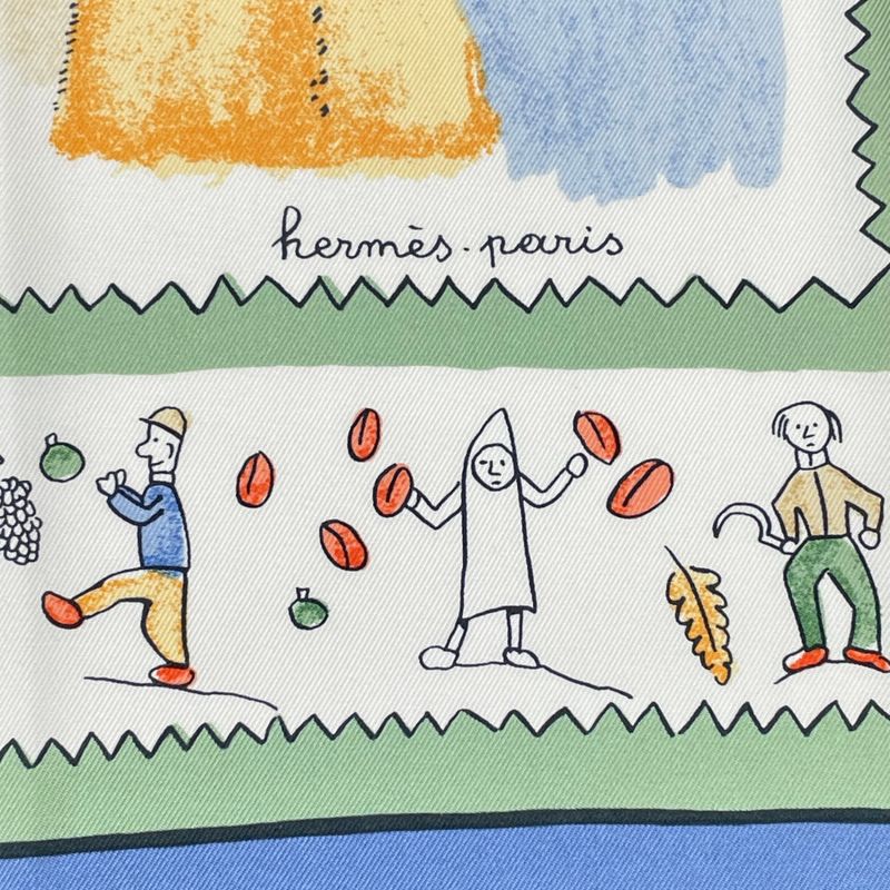 Hermes Carre 90 RE TOUR A LA Terre Back Home 100% Silk Scarf Blue