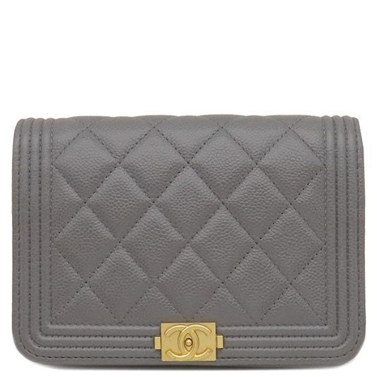 Chanel Chain Wallet Boy Shoulder Mini Caviar Leather Grey Vintage