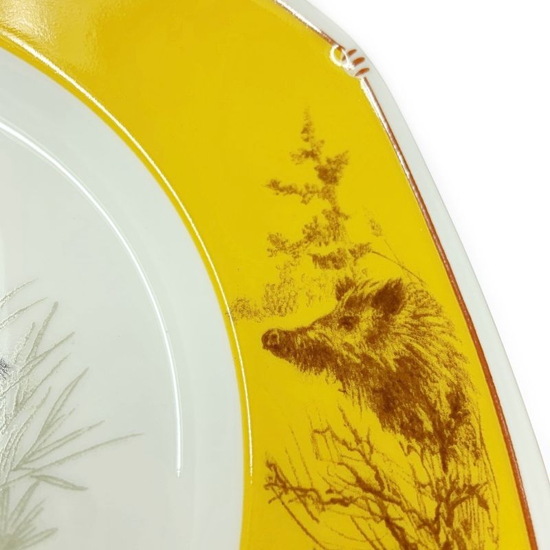 Hermes Porcelain Chasse Dachshund Dishware with Box Yellow 386994 Dish