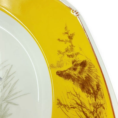 Hermes Porcelain Chasse Dachshund Dishware with Box Yellow 386994 Dish