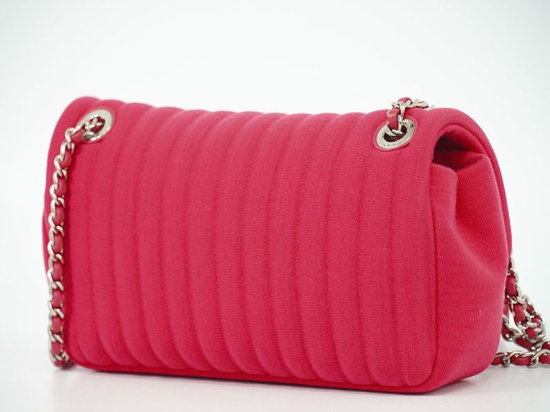 Authentic Chanel Mademoiselle Coco Mark Chain Shoulder Bag Pochette Canvas Pink