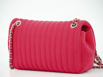 Authentic Chanel Mademoiselle Coco Mark Chain Shoulder Bag Pochette Canvas Pink