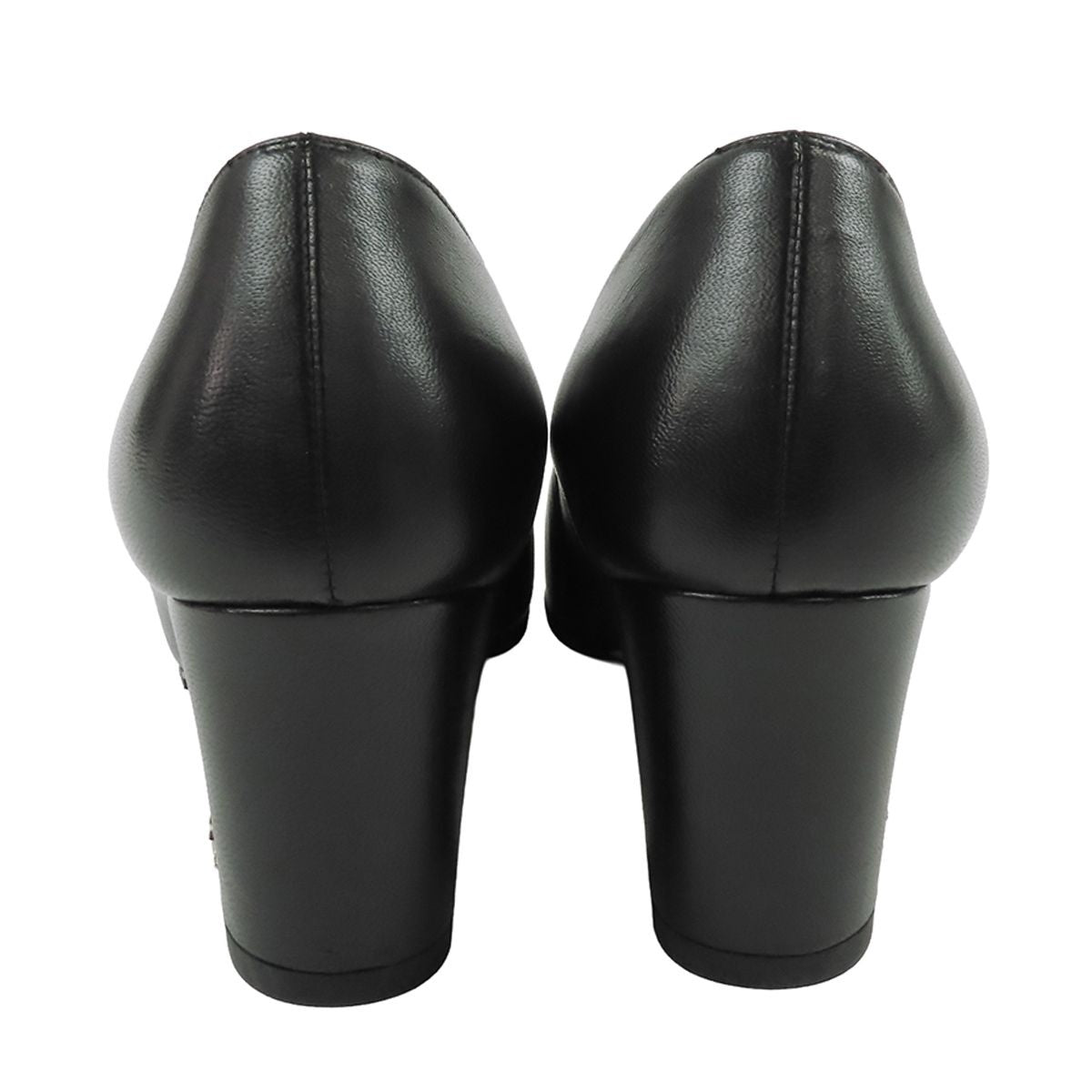 Chanel Pumps Black Leather Patent CC Logo Heels — view 3