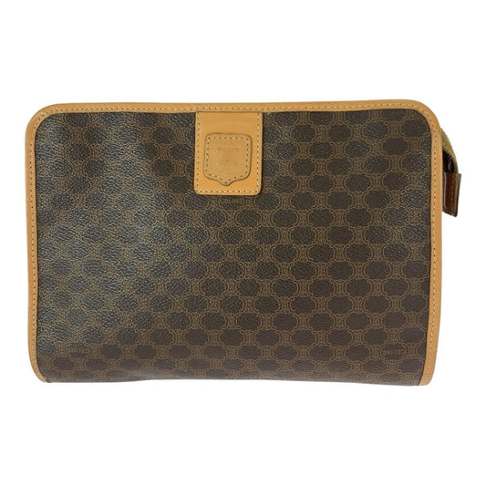 Celine Macadam Brown Gold Leather Clutch