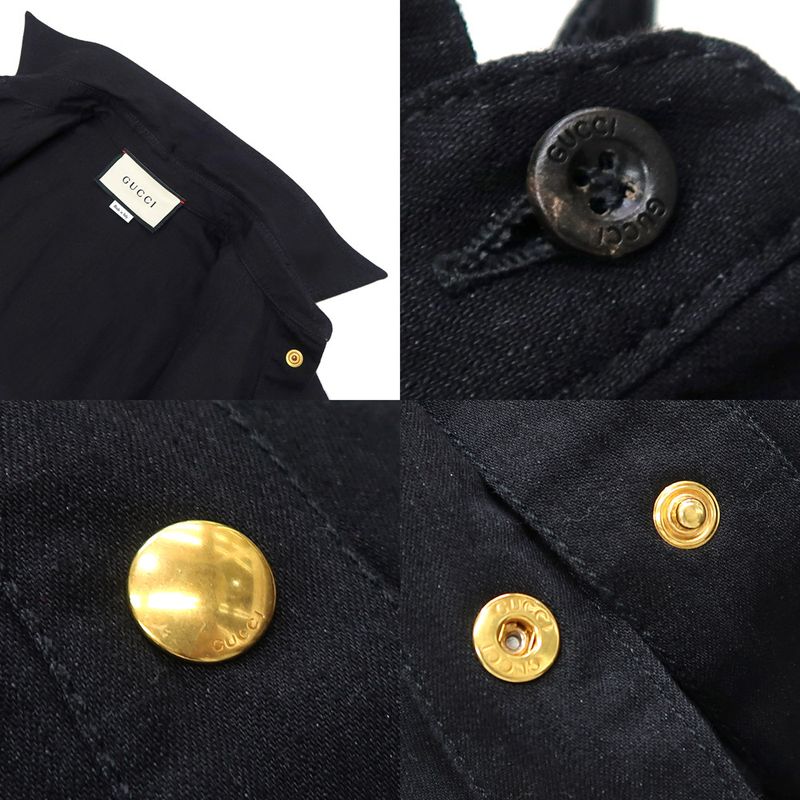 Gucci Long Sleeve Shirt Gold Logo 40 595268 BK Gold Button Back Print