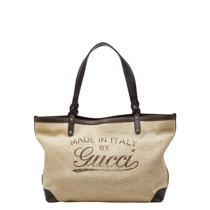 Gucci Craft Tote Beige Brown Canvas Leather