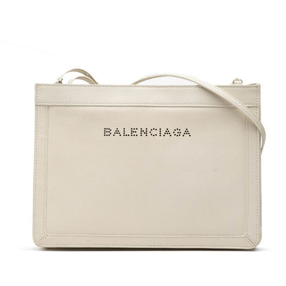 Balenciaga Navy Pochette Crossbody Bag White Leather