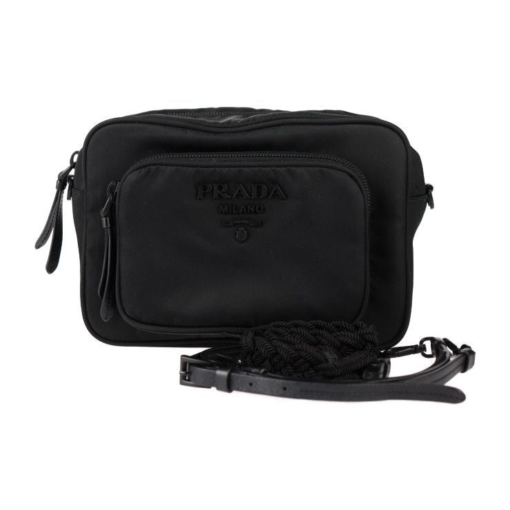 Prada Crossbody Bag Shoulder 1 Bh107 Nylon Leather Black 2-Way Pouch Logo