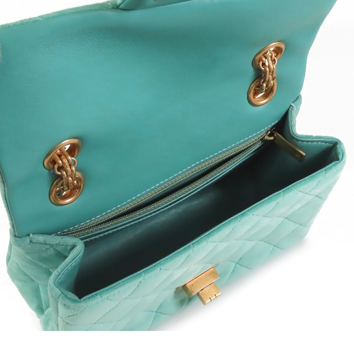 Chanel Chain Green Gold Velour Quilted Stitch Shoulder Bag — view 5