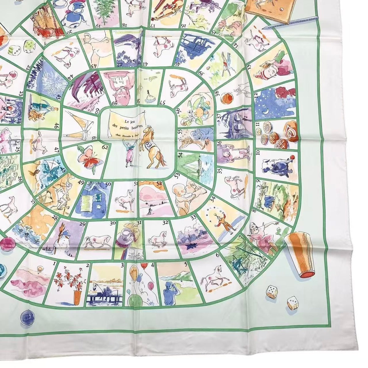 Hermes Carre 90 le Jeu Des Petits Bonheurs Little Happiness Game Scarf Silk — view 6
