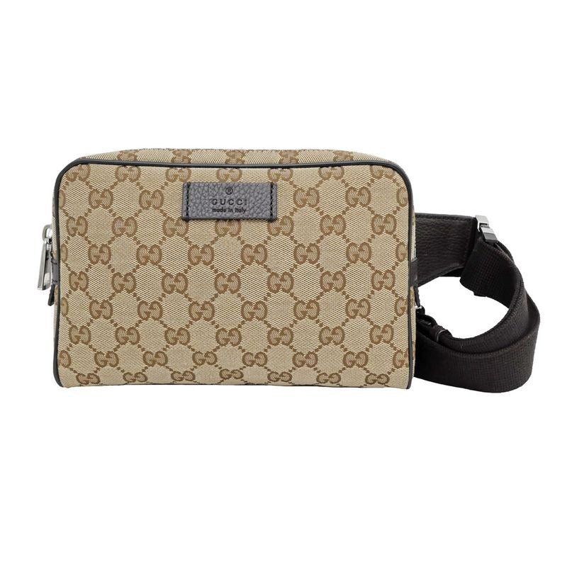 Gucci Waist Bag Body Beige Brown Silver Hardware GG Canvas