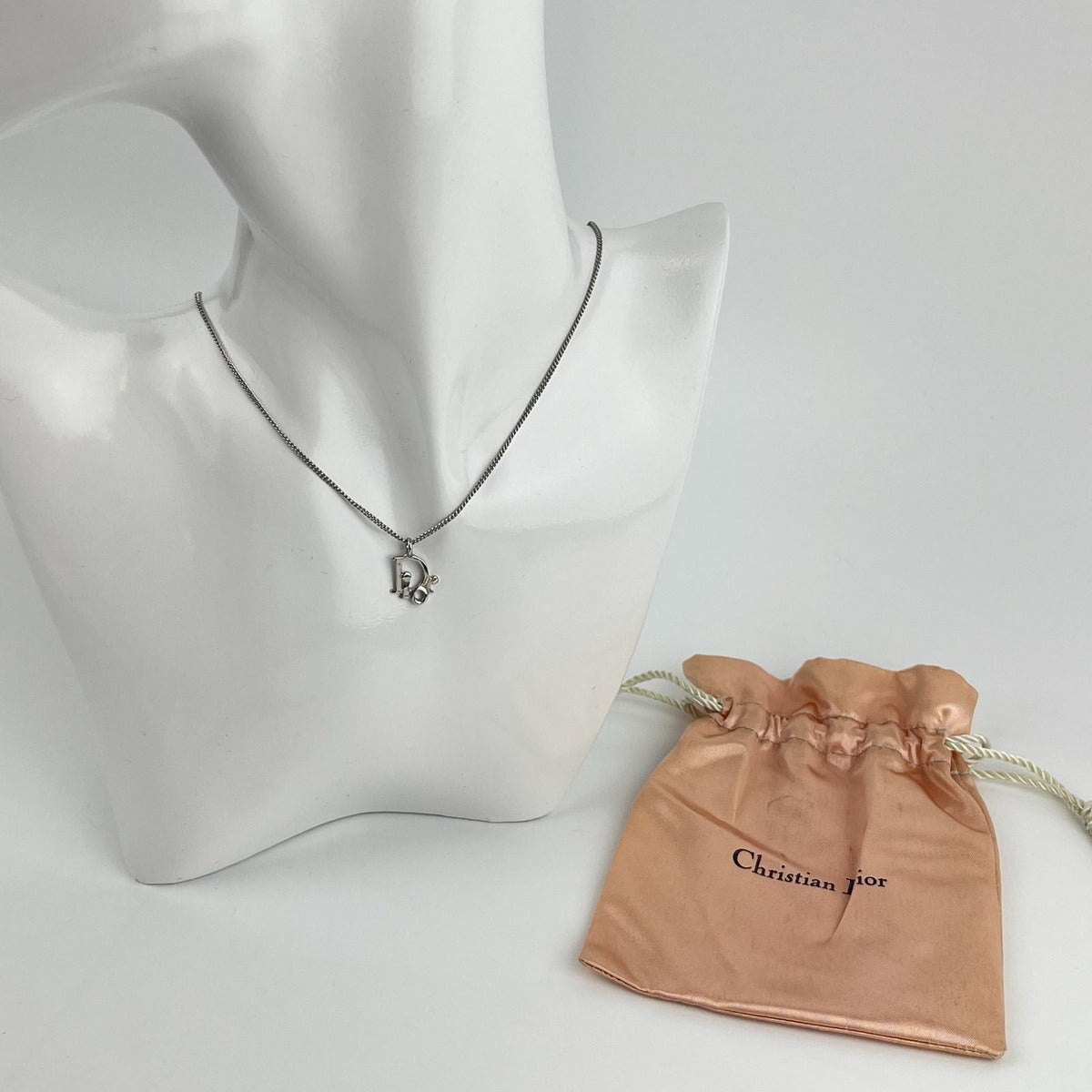 Dior Necklace Pendant Logo Silver Vintage